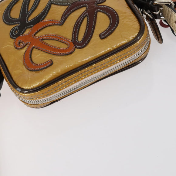 LOEWE Anagram Shoulder Bag Enamel Brown Silver Auth 142804