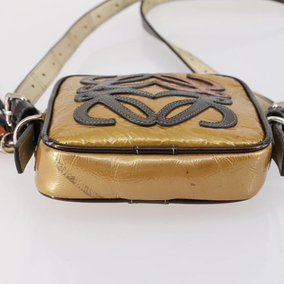 LOEWE Anagram Shoulder Bag Enamel Brown Silver Auth 142804