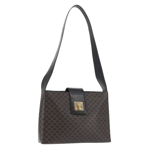 CELINE Macadam Canvas Shoulder Bag PVC Leather Black Gold Auth 142805