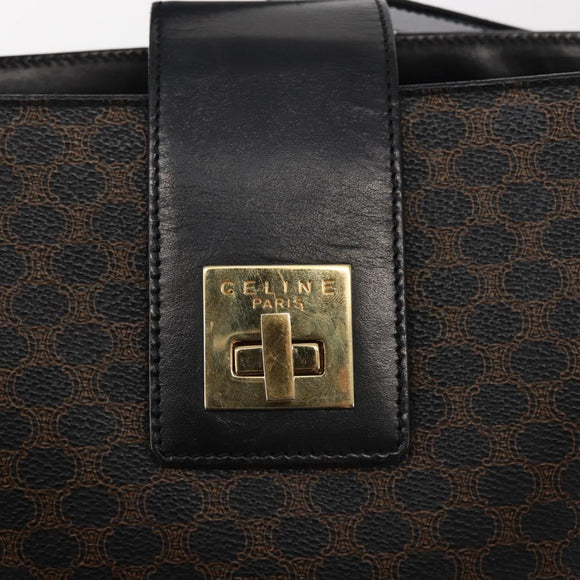 CELINE Macadam Canvas Shoulder Bag PVC Leather Black Gold Auth 142805