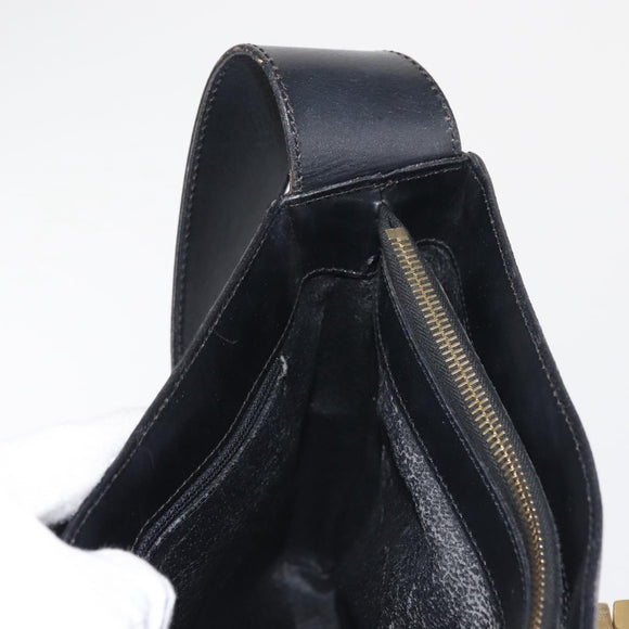 CELINE Macadam Canvas Shoulder Bag PVC Leather Black Gold Auth 142805