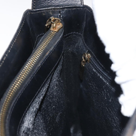 CELINE Macadam Canvas Shoulder Bag PVC Leather Black Gold Auth 142805