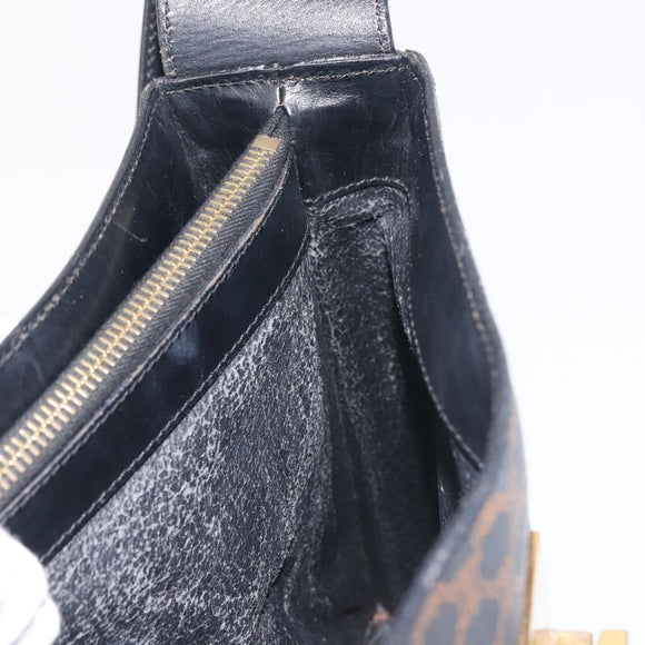 CELINE Macadam Canvas Shoulder Bag PVC Leather Black Gold Auth 142805