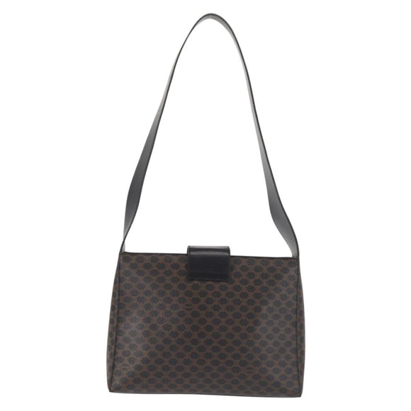 CELINE Macadam Canvas Shoulder Bag PVC Leather Black Gold Auth 142805