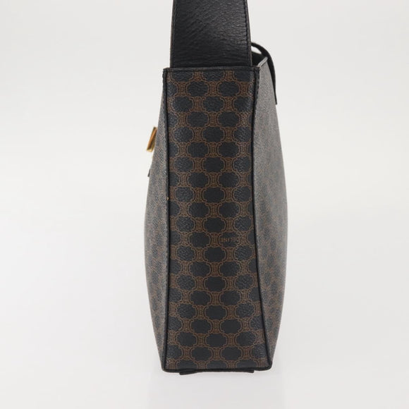CELINE Macadam Canvas Shoulder Bag PVC Leather Black Gold Auth 142805