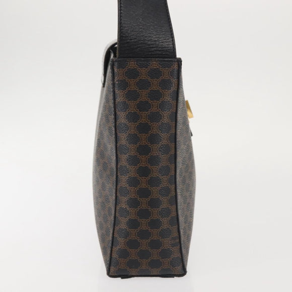 CELINE Macadam Canvas Shoulder Bag PVC Leather Black Gold Auth 142805