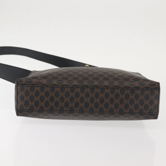 CELINE Macadam Canvas Shoulder Bag PVC Leather Black Gold Auth 142805