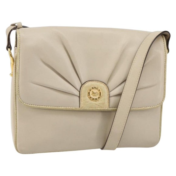 CELINE Shoulder Bag Leather Beige Gold Auth 142806