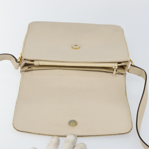CELINE Shoulder Bag Leather Beige Gold Auth 142806