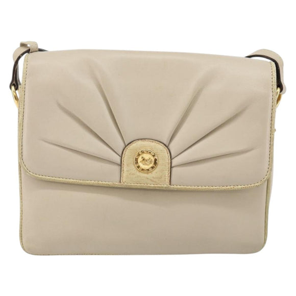 CELINE Shoulder Bag Leather Beige Gold Auth 142806
