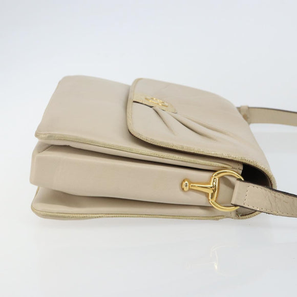 CELINE Shoulder Bag Leather Beige Gold Auth 142806