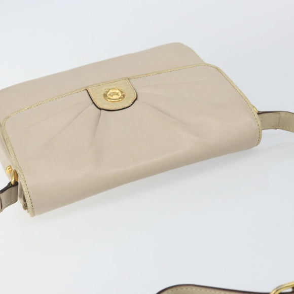 CELINE Shoulder Bag Leather Beige Gold Auth 142806