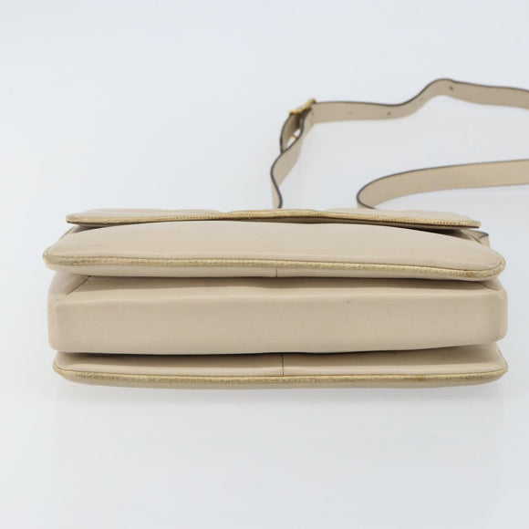 CELINE Shoulder Bag Leather Beige Gold Auth 142806