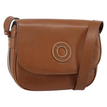 CELINE Shoulder Bag Leather Brown Gold Auth 142807