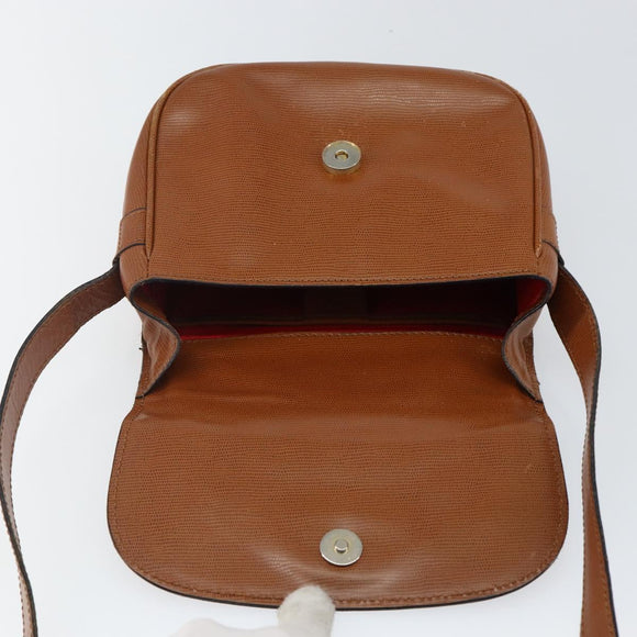 CELINE Shoulder Bag Leather Brown Gold Auth 142807