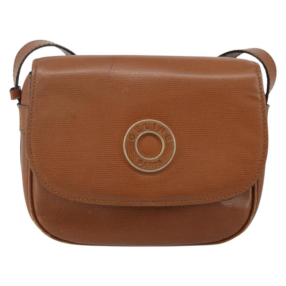 CELINE Shoulder Bag Leather Brown Gold Auth 142807
