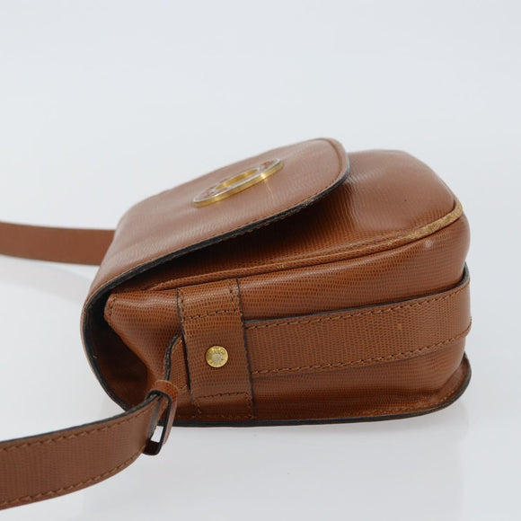 CELINE Shoulder Bag Leather Brown Gold Auth 142807