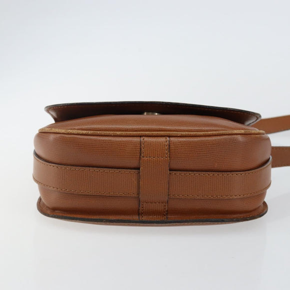 CELINE Shoulder Bag Leather Brown Gold Auth 142807