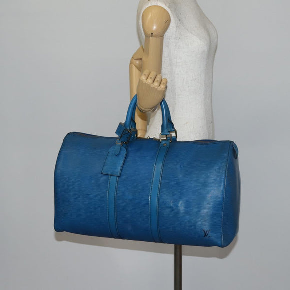 LOUIS VUITTON Epi Keepall 45 Boston Bag Blue M42975 LV Auth 142820