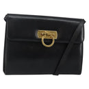 Salvatore Ferragamo Gancini Shoulder Bag Leather Black Gold Auth 142822-1