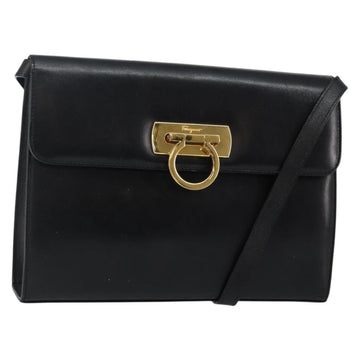 Salvatore Ferragamo Gancini Shoulder Bag Leather Black Gold Auth 142822