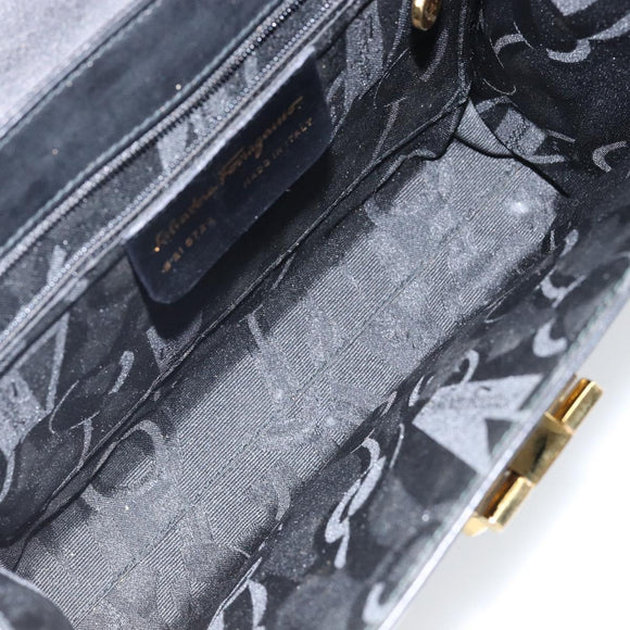 Salvatore Ferragamo Gancini Shoulder Bag Leather Black Gold Auth 142822