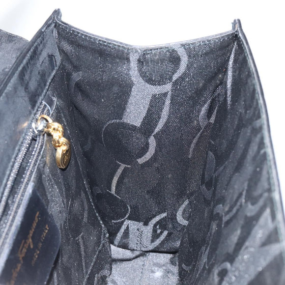 Salvatore Ferragamo Gancini Shoulder Bag Leather Black Gold Auth 142822