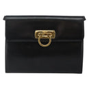 Salvatore Ferragamo Gancini Shoulder Bag Leather Black Gold Auth 142822-13