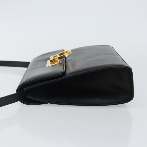 Salvatore Ferragamo Gancini Shoulder Bag Leather Black Gold Auth 142822