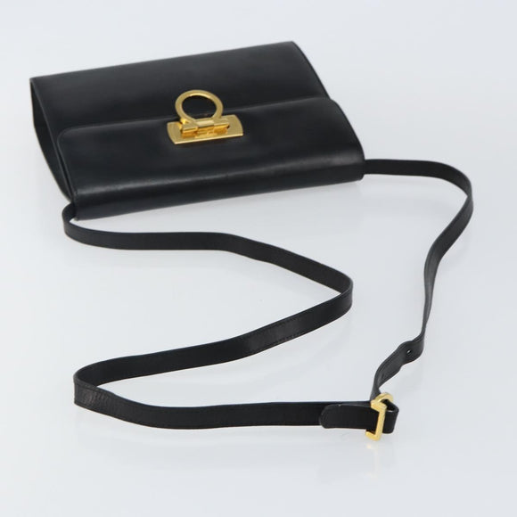 Salvatore Ferragamo Gancini Shoulder Bag Leather Black Gold Auth 142822