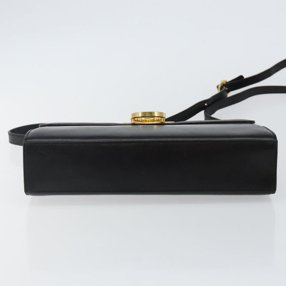 Salvatore Ferragamo Gancini Shoulder Bag Leather Black Gold Auth 142822