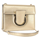 Salvatore Ferragamo Gancini Chain Shoulder Bag Leather Gold Auth 142823-1