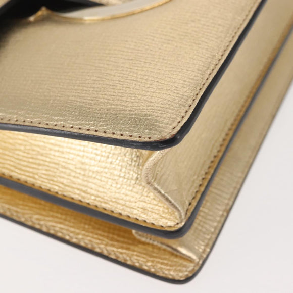 Salvatore Ferragamo Gancini Chain Shoulder Bag Leather Gold Auth 142823