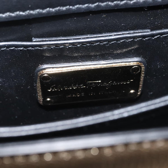 Salvatore Ferragamo Gancini Chain Shoulder Bag Leather Gold Auth 142823