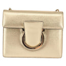 Salvatore Ferragamo Gancini Chain Shoulder Bag Leather Gold Auth 142823-2