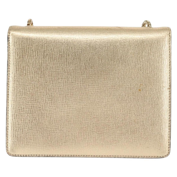 Salvatore Ferragamo Gancini Chain Shoulder Bag Leather Gold Auth 142823