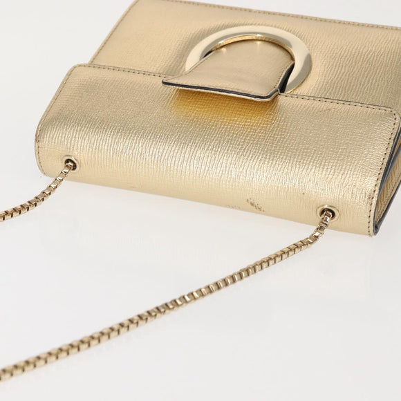 Salvatore Ferragamo Gancini Chain Shoulder Bag Leather Gold Auth 142823