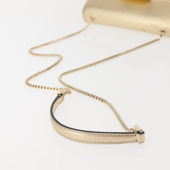 Salvatore Ferragamo Gancini Chain Shoulder Bag Leather Gold Auth 142823