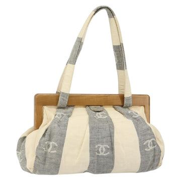 CHANEL Tote Bag Canvas Ivory Gold CC Auth 142826