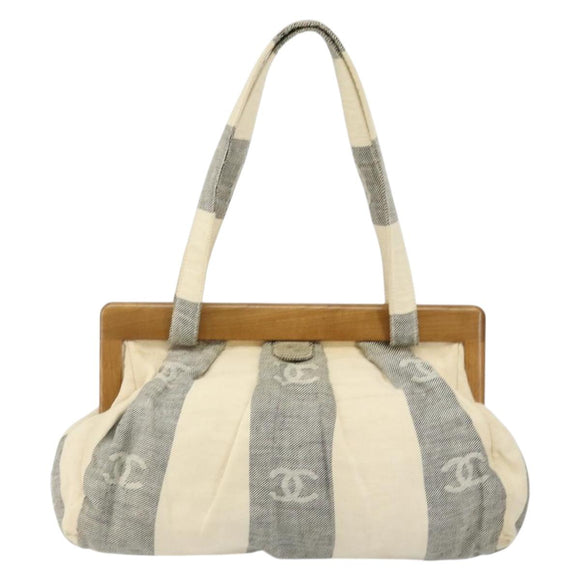 CHANEL Tote Bag Canvas Ivory Gold CC Auth 142826