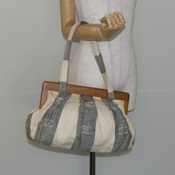 CHANEL Tote Bag Canvas Ivory Gold CC Auth 142826