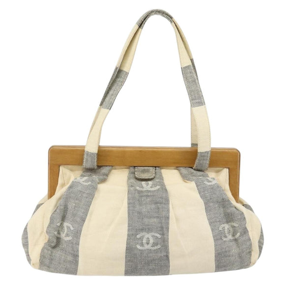 CHANEL Tote Bag Canvas Ivory Gold CC Auth 142826
