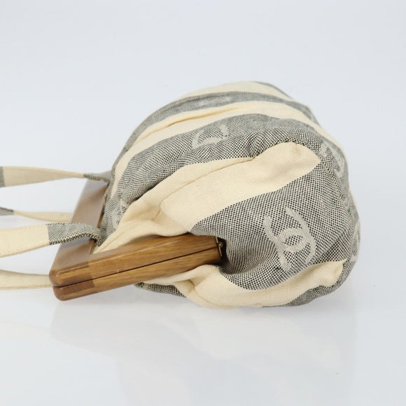 CHANEL Tote Bag Canvas Ivory Gold CC Auth 142826