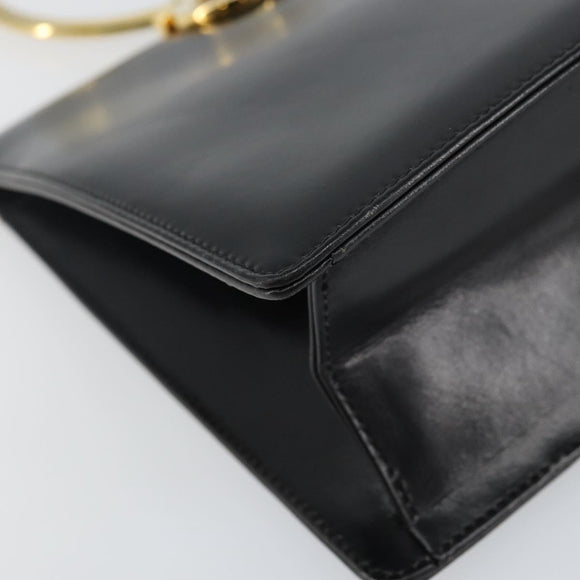 Salvatore Ferragamo Gancini Hand Bag Leather Black Gold Auth 142837