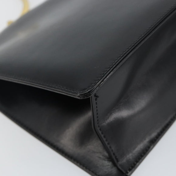 Salvatore Ferragamo Gancini Hand Bag Leather Black Gold Auth 142837