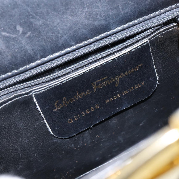Salvatore Ferragamo Gancini Hand Bag Leather Black Gold Auth 142837