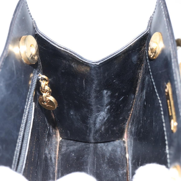 Salvatore Ferragamo Gancini Hand Bag Leather Black Gold Auth 142837