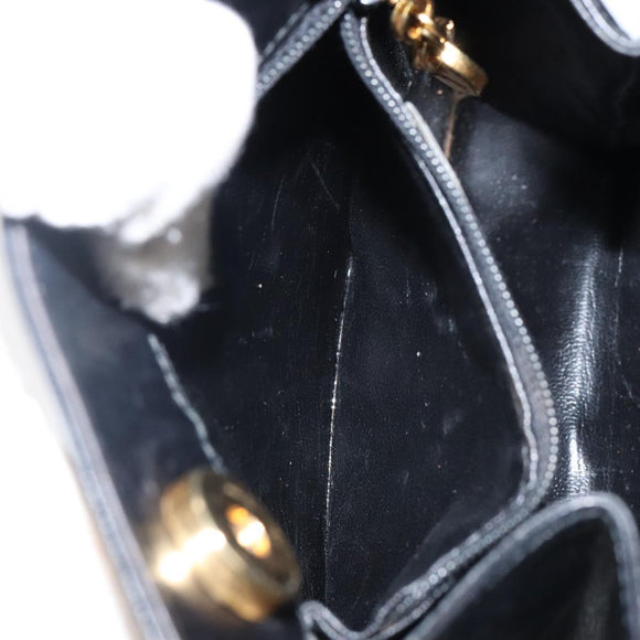 Salvatore Ferragamo Gancini Hand Bag Leather Black Gold Auth 142837