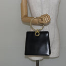 Salvatore Ferragamo Gancini Hand Bag Leather Black Gold Auth 142837-20