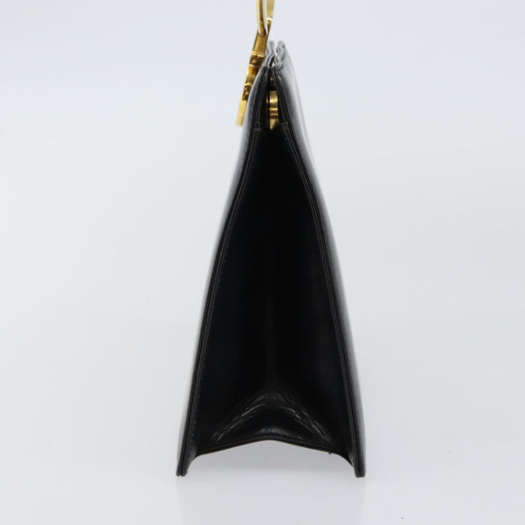 Salvatore Ferragamo Gancini Hand Bag Leather Black Gold Auth 142837